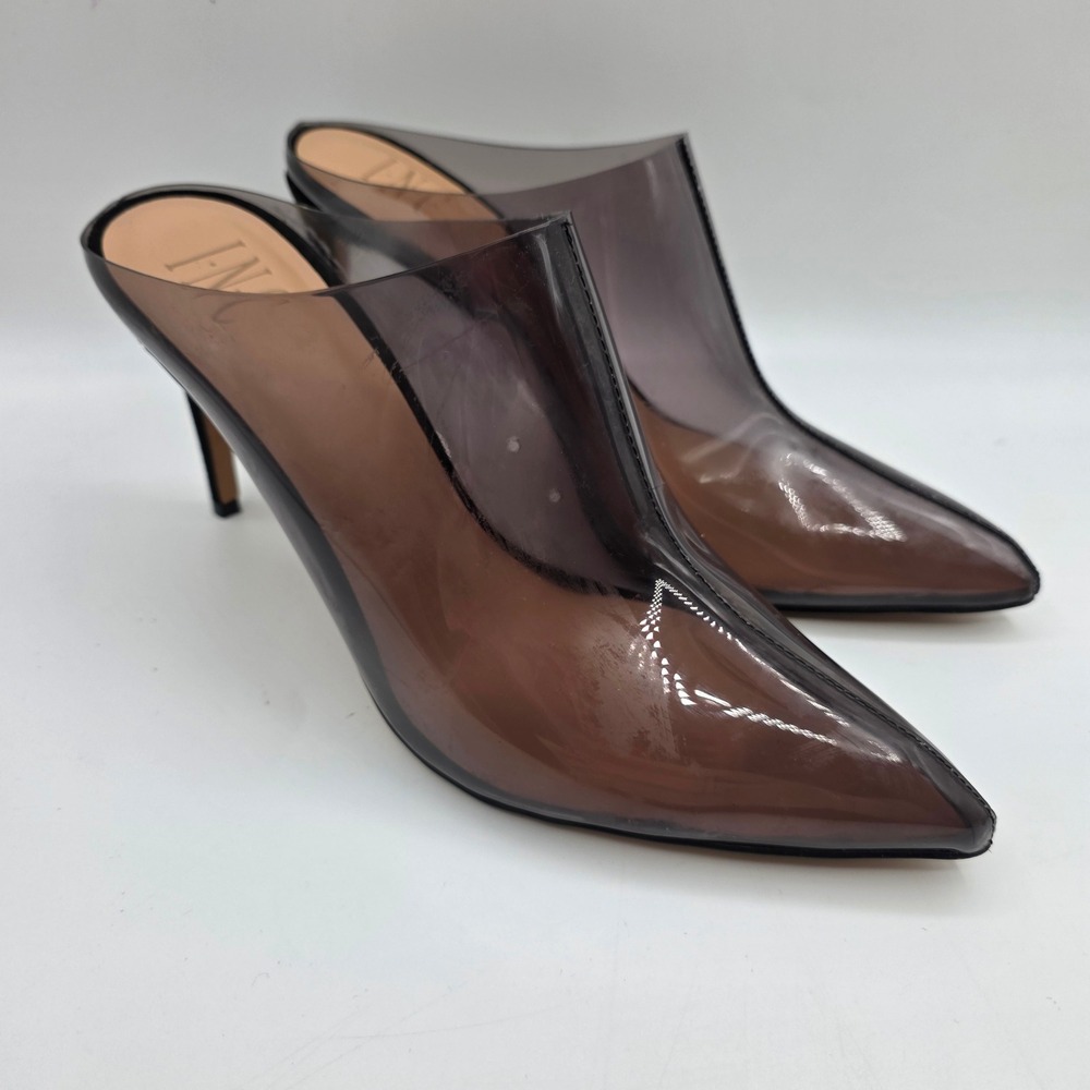 INC Kamaya Mules Black Vinyl Transparent Pointed Toe Women 10M